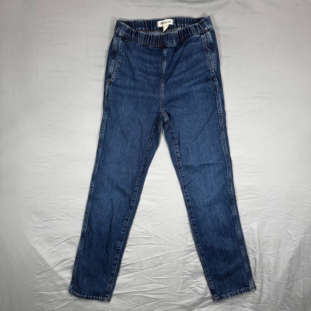 Madewell High Rise Elastic Waist Straight Leg Pull On Jeans Women's Med Size 23‎ - Picture 2 of 9